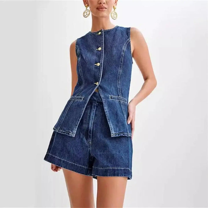 ABELA Denim Button Up Top and Shorts