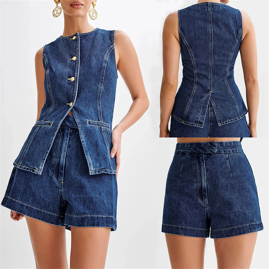 ABELA Denim Button Up Top and Shorts