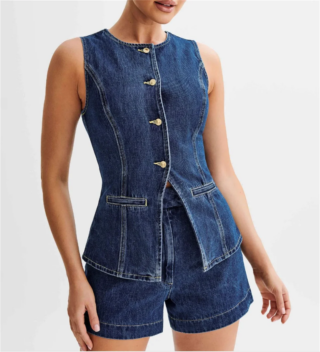 ABELA Denim Button Up Top and Shorts