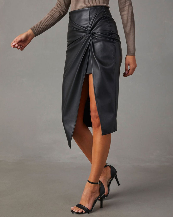 Knot Vegan Leather Skirt