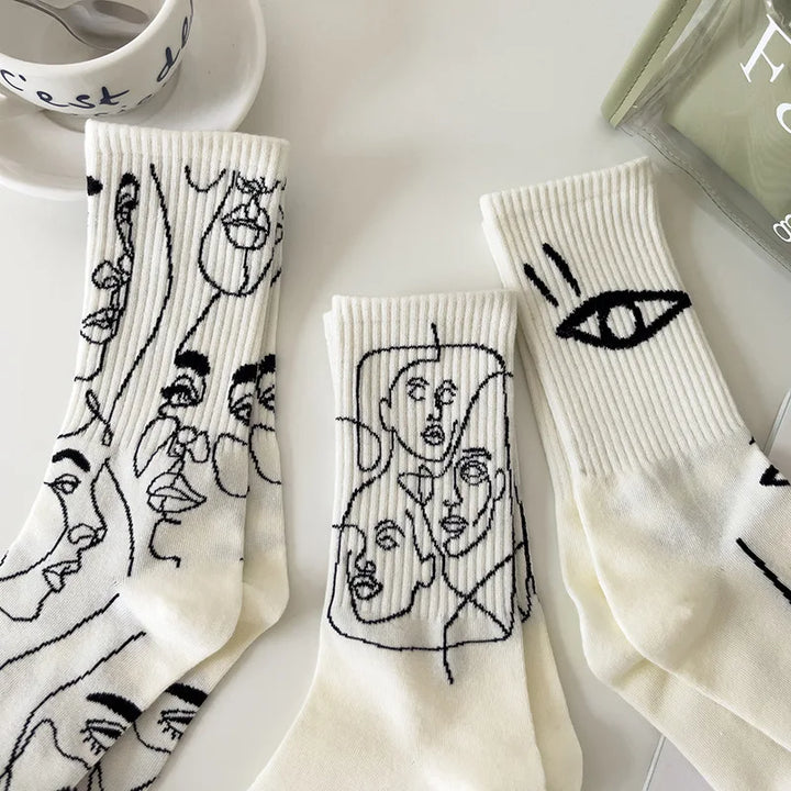 Gazing Faces - Abstract Line Art Socks