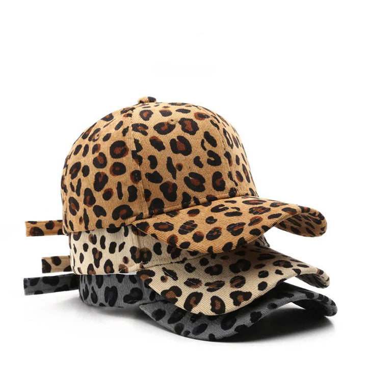 Corduroy Leopard Print Cap