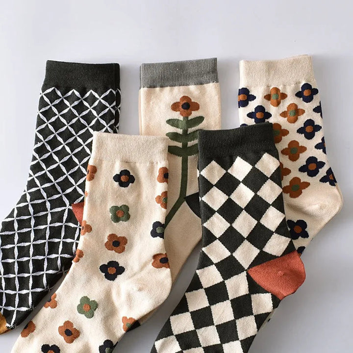 Retro Floral Socks - 5 Pairs