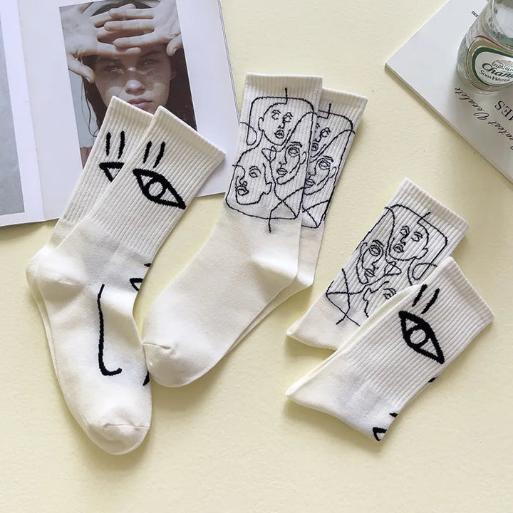 Gazing Faces - Abstract Line Art Socks