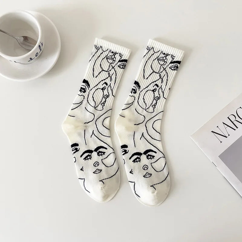 Gazing Faces - Abstract Line Art Socks