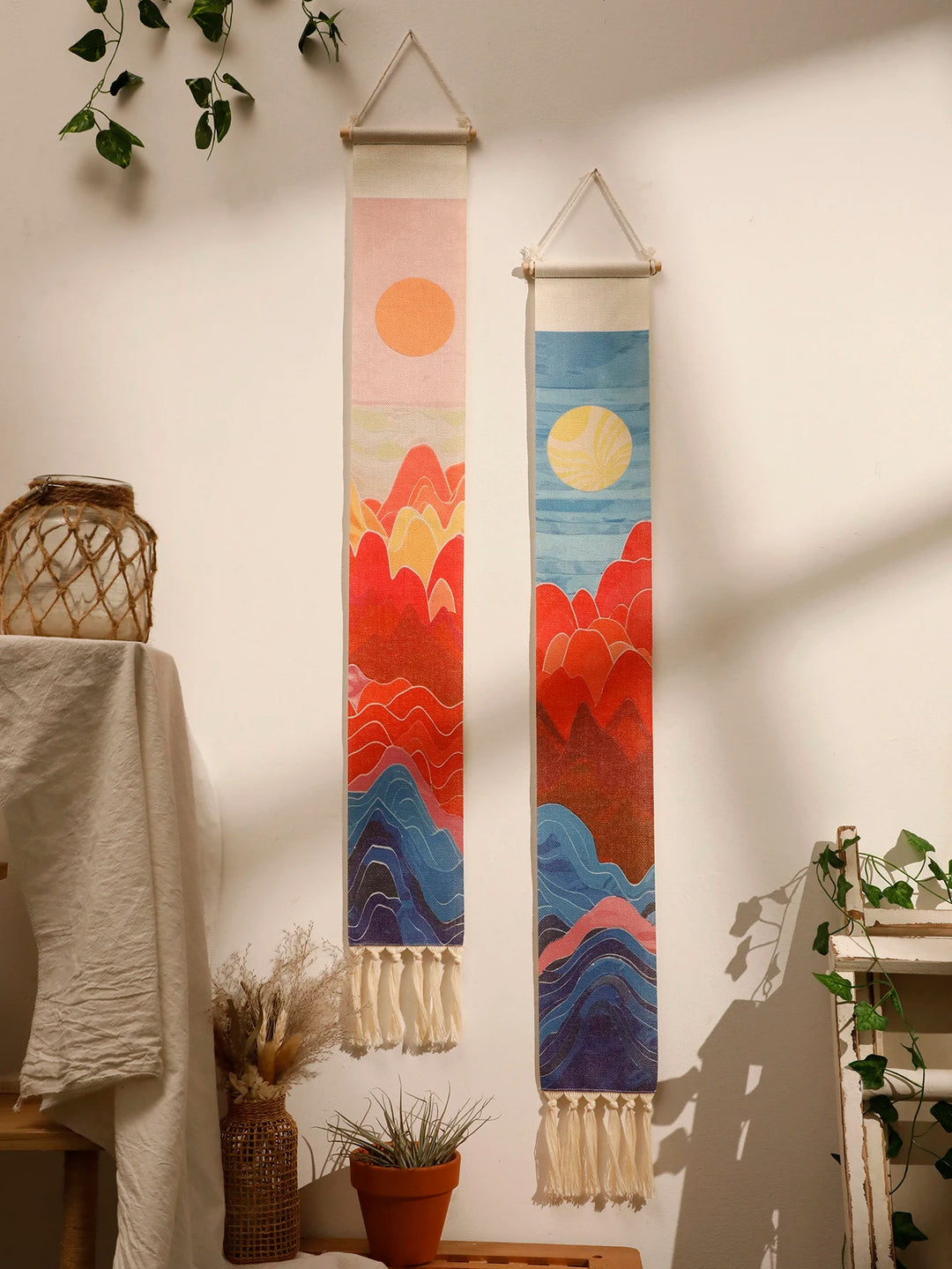 Handmade Sunrise & Sunset Wall Tapestry Set (2pcs)