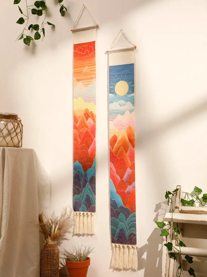 Handmade Sunrise & Sunset Wall Tapestry Set (2pcs)