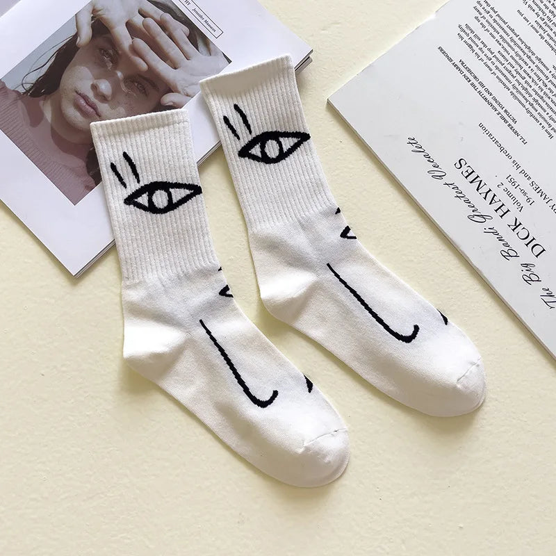 Gazing Faces - Abstract Line Art Socks