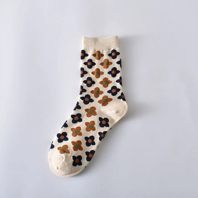 Retro Floral Socks - 5 Pairs