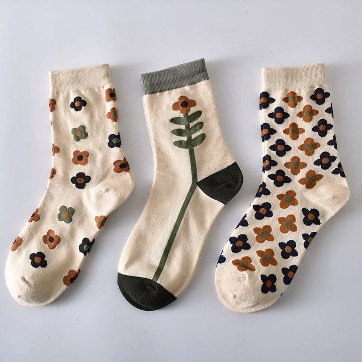 Retro Floral Socks - 5 Pairs