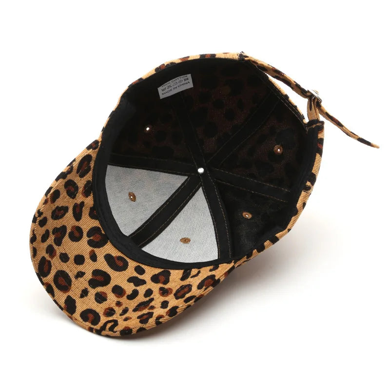 Corduroy Leopard Print Cap