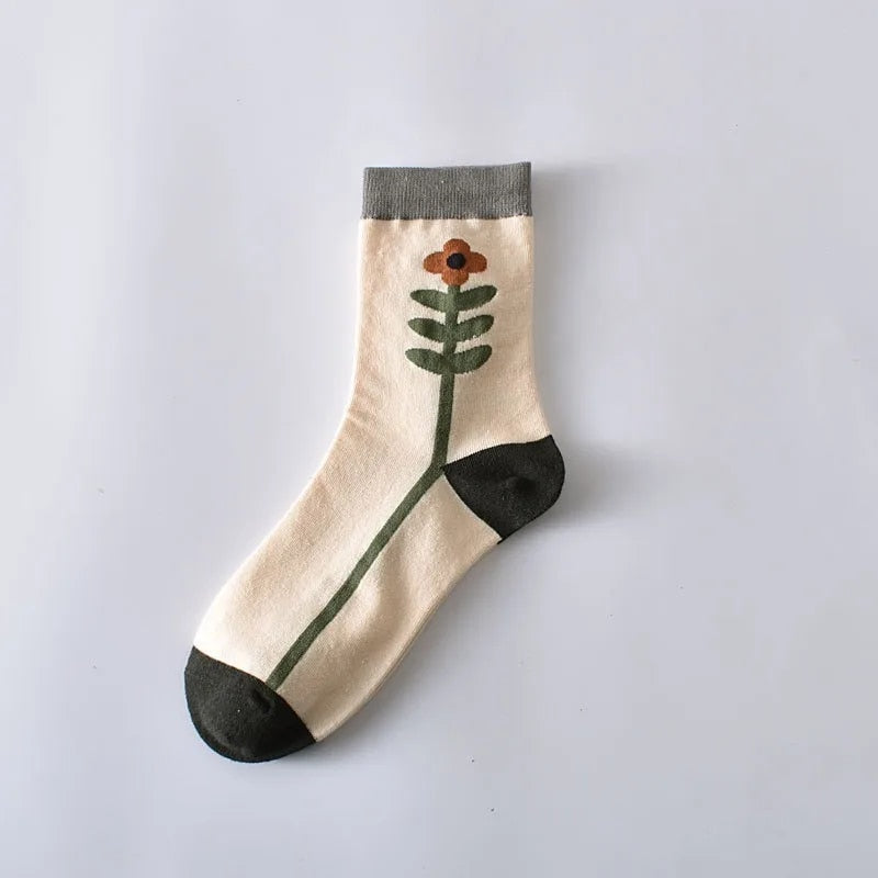 Retro Floral Socks - 5 Pairs